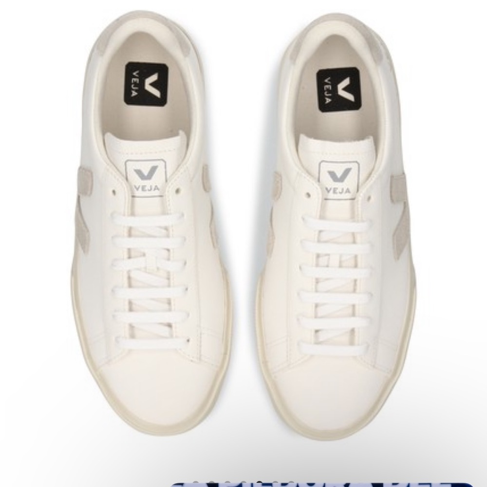 VEJA White Leather low top sneakers White leather light grey suede logo  size 8 - Picture 4 of 16